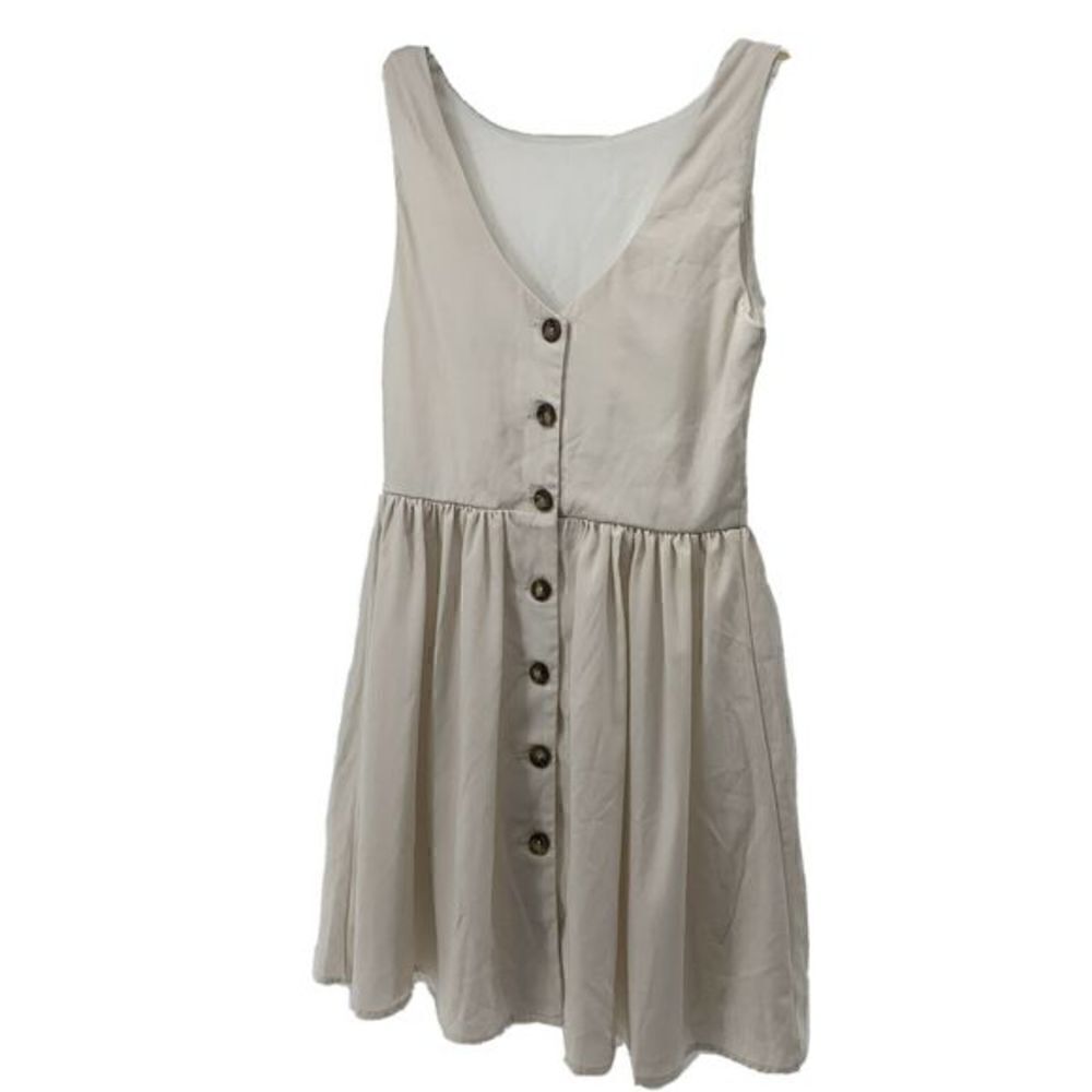 Cream Button Cage Front Sleeveless V Neck Dress S